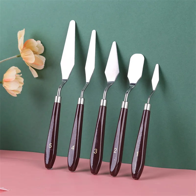 5pcs/set Mixed Media Palette Knife Set Spatula Gouache Supplies for Oil Painting Knife Arts Tool Flexible Blades Mixing Knifes