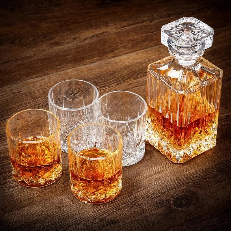 5 Piece Whiskey Decanter Crystal Bourbon Set - Easier Life Emporium