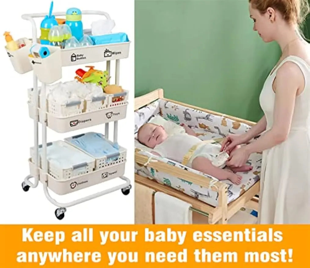 Baby Diaper Organizer Cart Movable, 3-Tier - Easier Life Emporium