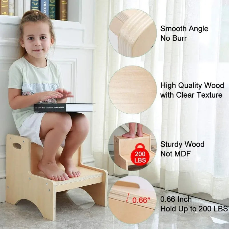 Wood Two Step Children's Stool Safety Non-Slip Mats - Easier Life Emporium