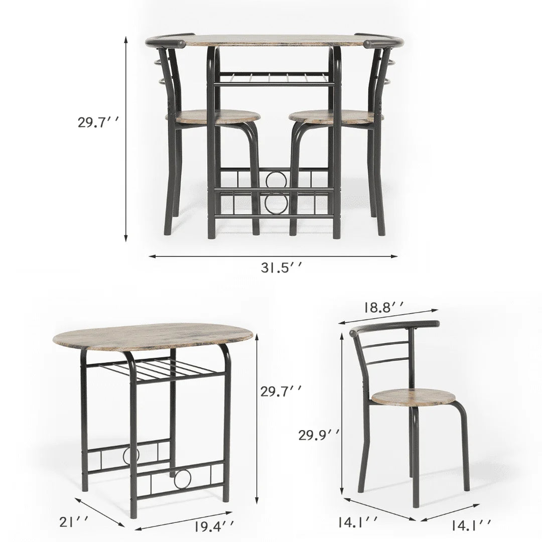 3/5PCS Dining Set Wood Metal Table & 2/4 Chairs - Easier Life Emporium