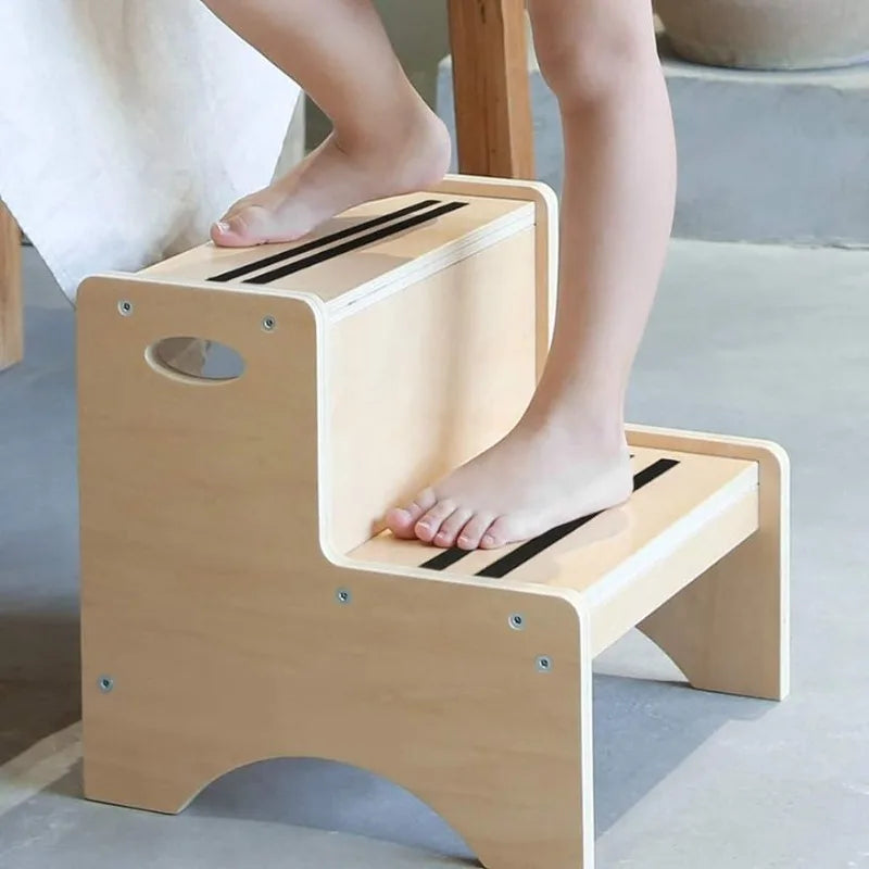Wood Two Step Children's Stool Safety Non-Slip Mats - Easier Life Emporium