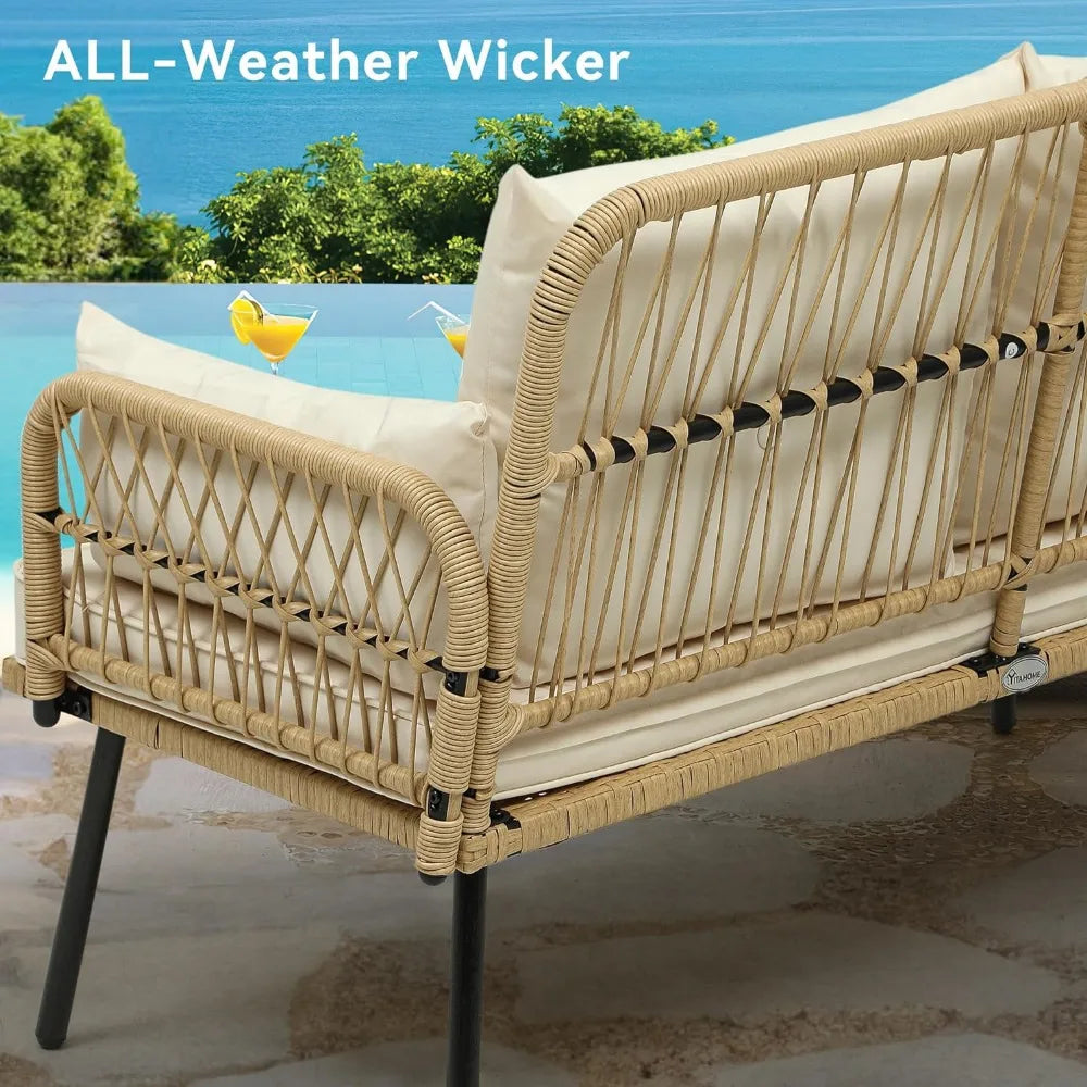 Patio Furniture Wicker Outdoor Loveseat All-Weather Rattan Conversation for Backyard Garden Sofas Sofa