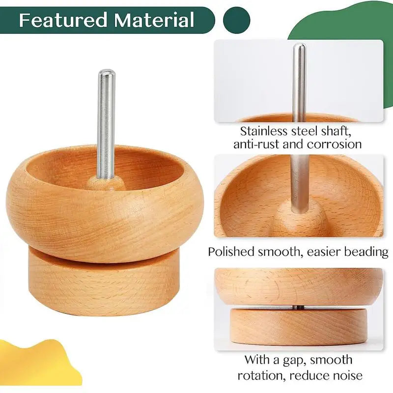 Wooden Bead Spinner With 2 Curved Needles