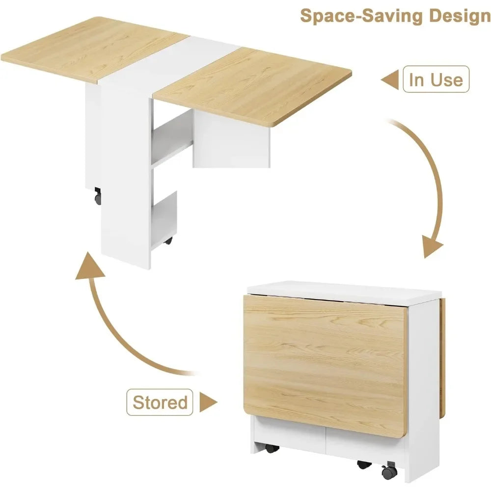 Space Saving Folding Dining Table with 2 Tier Storage - Easier Life Emporium