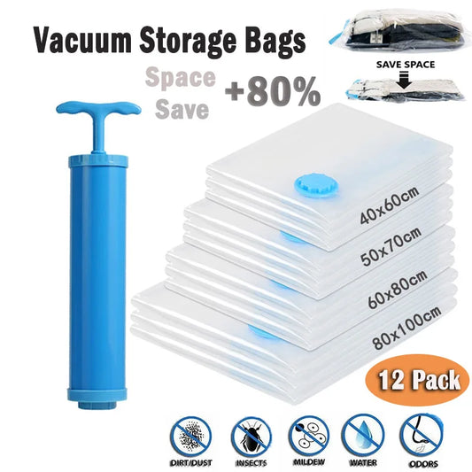 12 Pack Vacuum Bag for Clothes Storage Home Organizer