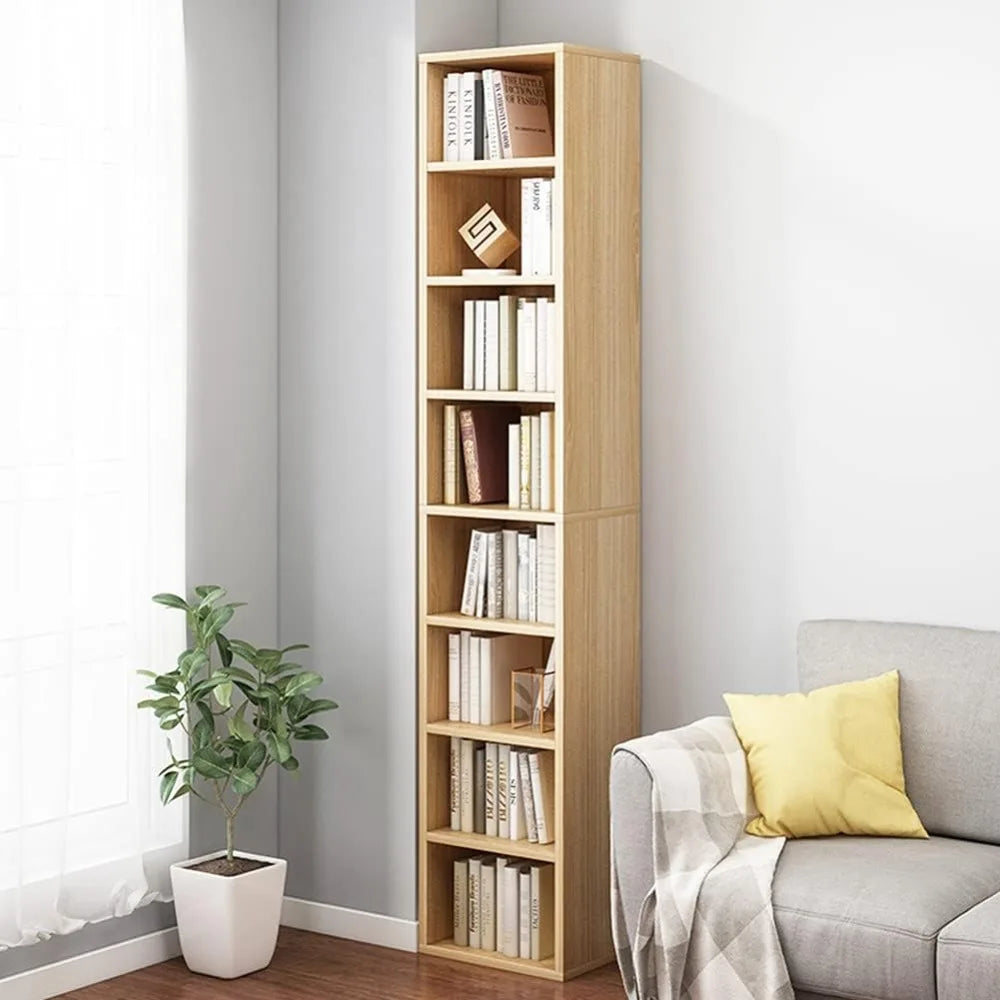 Bookcase Small Narrow Corner Bookcase - 71 Inches Tall Gap Freestanding Storage Cabinet 8 Lattices Open Shelves Tower Rack Shelf - Easier Life Emporium