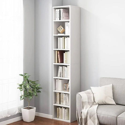Bookcase Small Narrow Corner Bookcase - 71 Inches Tall Gap Freestanding Storage Cabinet 8 Lattices Open Shelves Tower Rack Shelf - Easier Life Emporium